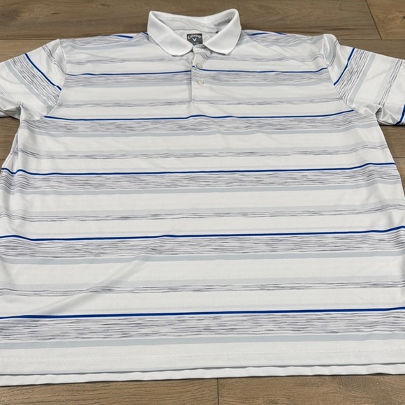 Callaway Men's Space Dye Stripe White and Blue Golf Polo Shirt Opti Dri - Picture 5 of 13